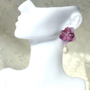 Real Hydrangea Flower Earrings, Handmade Hydrangea Flower Resin Earrings, Dired Flower Dangle Drop Earrings, Perfect Gift For Her