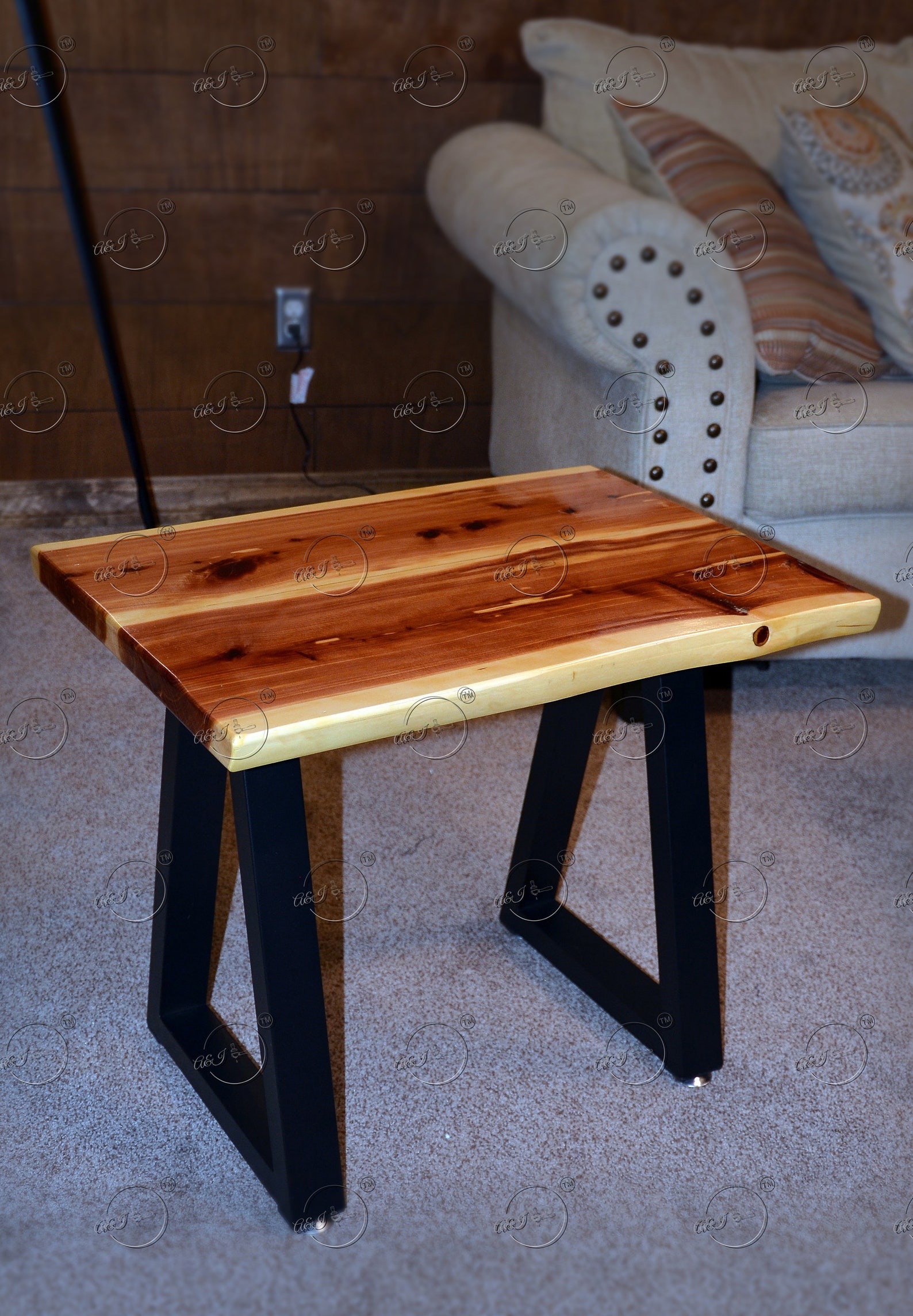 Handmade Red Cedar Side Table Live Edge Coffee Table End Table With