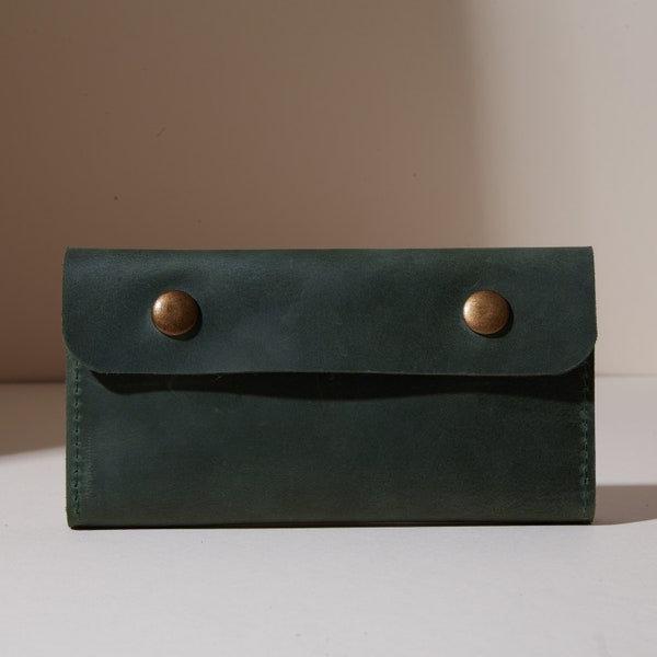 Green Leather Tobacco Pouch Bag - Handcrafted - 8 colors - Personalized