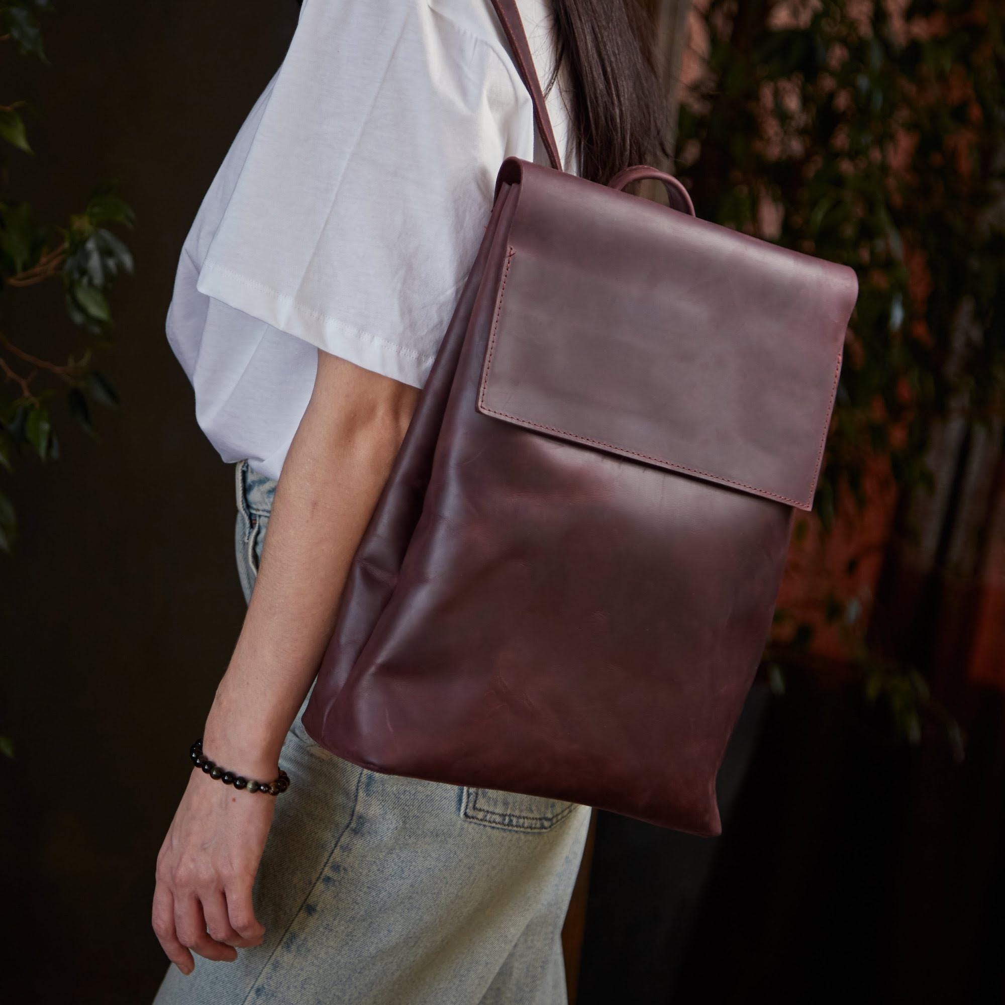 Burgundy Leather Laptop Backpack: Personalized Full-grain Rucksack - Etsy