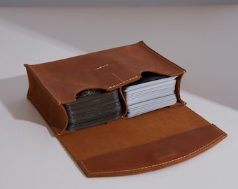 Full-Grain Leather Tarot Card Case – Dual Deck Tarot Organizer Holder