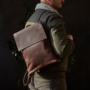 Brown Leather Laptop Backpack: Personalized Slim MacBook 13-14 Bag