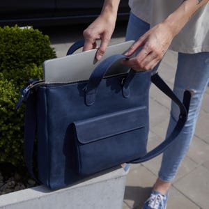 Personlig läderportfölj, handgjord laptopväska, MacBook-väska i läder, arbetsväska för män och kvinnor