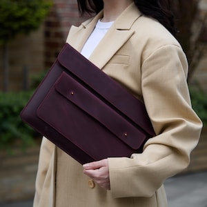 Personalized Leather Laptop Sleeve: Custom Size Laptop Case for MacBook Dell HP Lenovo ASUS Surface, Handmade Laptop Cover
