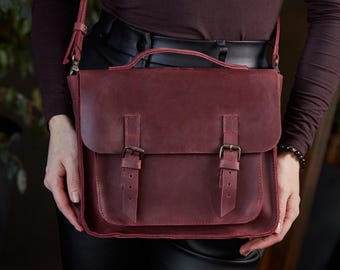 Convertible 2-in-1 Leather Backpack. MacBook 13-16&quot; Laptop Rucksack. Handmade Messenger Bag. Crossbody Laptop Bag. Vintage Dark Academia Bag
