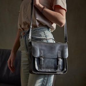 Convertible Leather Backpack & Messenger Bag. Handmade 2in1 Satchel for Women. Vintage Crossbody Laptop Bag with Monogram. Gift for Her