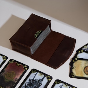 Vintage leather tarot case with personalization. Custom tarot deck organizer for Her. Anniversary gift for Girlfriend. Tarot deck case