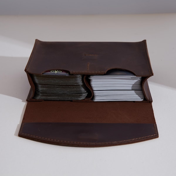 Handmade Leather Double Tarot Deck Case - Mystic Card Holder