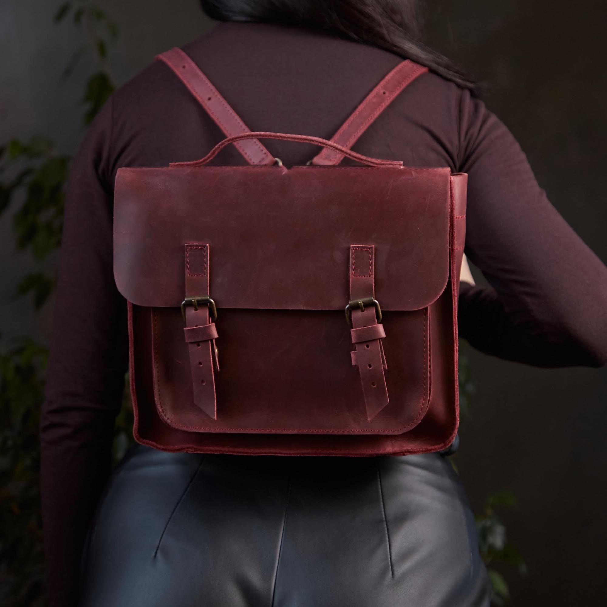 Stylish 2in1 Convertible Leather Bag. Handmade Backpack & Crossbody Messenger. Vintage College Satchel with Monogram. Gift for Wife
