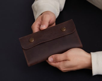 Brown Leather Tobacco Pouch | Genuine leather holder - a great gift for men