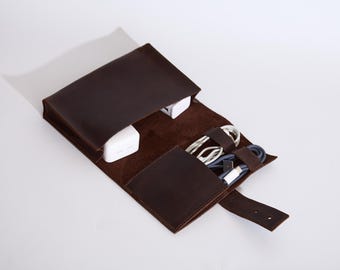 Organizador de cables de viaje de cuero - Estuche para cargadores y almacenamiento de cables