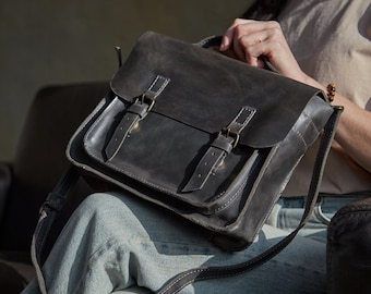 Custom 2in1 Leather Backpack for Women. Stylish Convertible Laptop Bag. Messenger bag with monogram. Vintage Style Bag.Handmade Vintage Gift