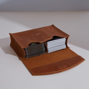 Full grain leather tarot case for two decks. Handmade tarot & oracle card holder. Anniversary gift. Vintage oracle card box. Gift for her