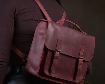 Convertible Leather Satchel Backpack. Vintage Crossbody & Shoulder Bag. Handmade Crossbody School Bag. School/College Bag. Gift for Her