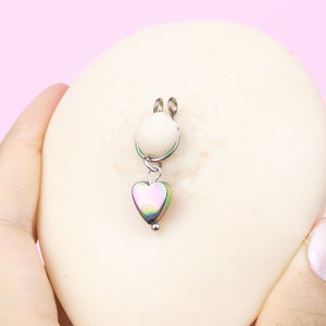Non Piercing Nipple Jewelry With Colorful Hematite Heart, Fake Nipple Rings Set as Pair