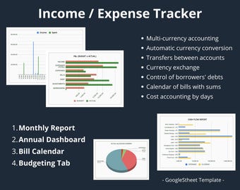 Income Expense Tracker Template, Google Sheets (Digital Download)