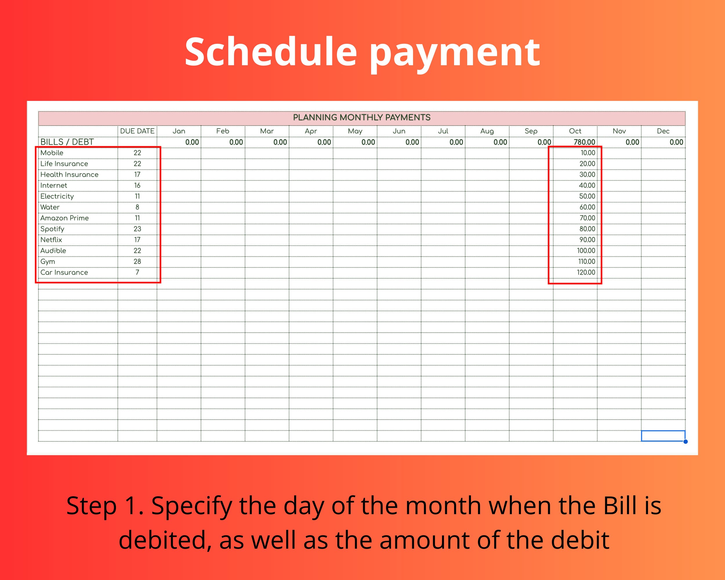 Bill Tracker Spreadsheet, Google Sheets Bill Calendar, Monthly Bill ...