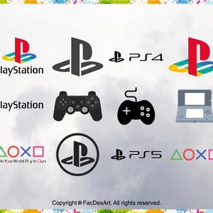 Może przedstawiać: Kolaż z logo i kontrolerami PlayStation, w tym logo PlayStation 4 i PlayStation 5, czarny kontroler PlayStation, biały Nintendo DS i tekst "Live In Your World Play In Ours".