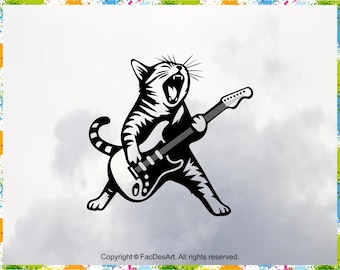 Svg chat rock and roll, motif chat rock star, chat rock star, chat rock star avec guitare Svg, rock'n'roll laid, Svg chat rock'n'roll, conception de chemise