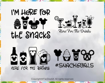 Here For The Drinks SVG: Snack Goals Cartoon Clipart (Digital Files)