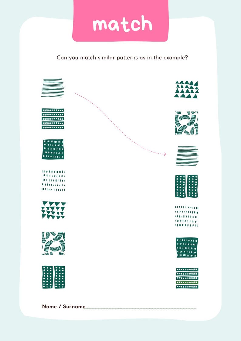 Preschool Matching Worksheet: Pattern Recognition Activity (PDF/PNG) - Etsy