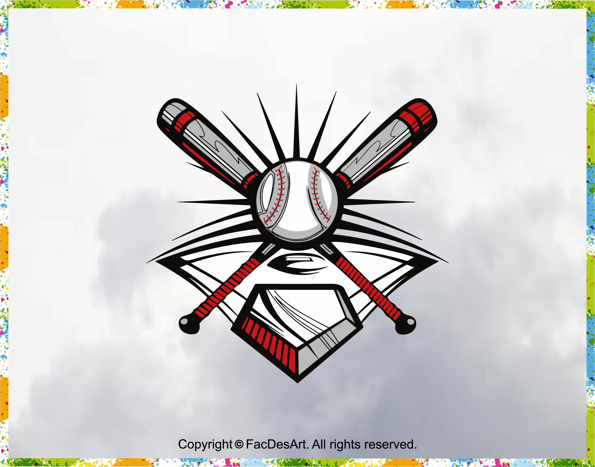 Crossed Baseball Bats SVG: Sport Design Clipart (Digital Download), image size:2335x1832