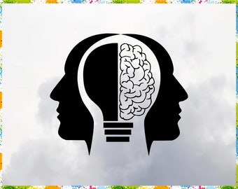 Two Men Brain Design, Two Men Thinking, Brain Health Svg, Biology Svg, Idea Symbol Svg, Brain Anatomy Svg, Person Pyschology Svg,Person Head