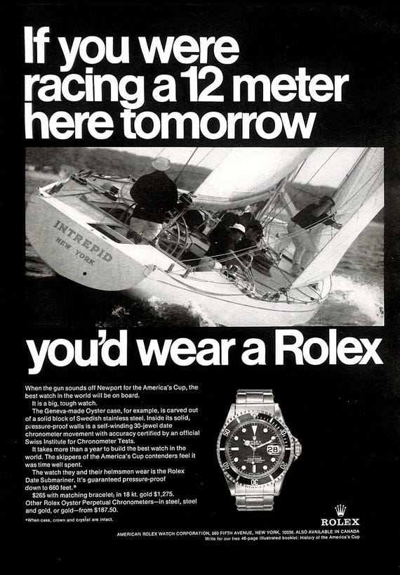 Vintage 1970 Rolex Date Submariner America's Cup Full Page