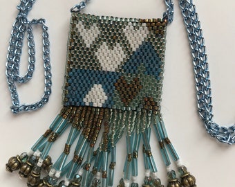 Beaded Peyote Amulet Bag with Hearts