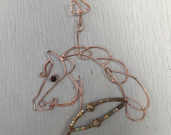 Copper Wire Horse Ornament Green