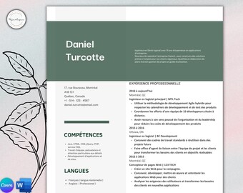 CV template, Professional, French, Canva, Word, Minimalist, in French, easy, cover letter, IT, developer