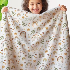 Personalized Boho Rainbow Baby Name Blanket SHERPA Custom Baby Girl Gift Birthday Newborn Gift Neutral Rainbow Blanket Baby Shower Gift