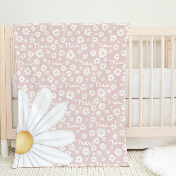 PINK DAISY Name Decke, Baby Mädchen Swaddle, Baby-Dusche-Geschenk, Neugeborenen Geschenk, Blumen Decke, personalisierte Baby Decke, Mädchen Geschenk