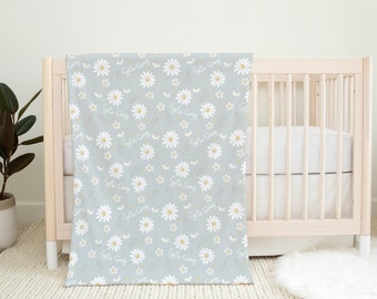 Blue DAISY Name Blanket, Custom Baby Girl Swaddle, Baby Shower Gift, Newborn Gift, Flower Blanket, Personalized Baby Blanket, Girl Gift,Grey