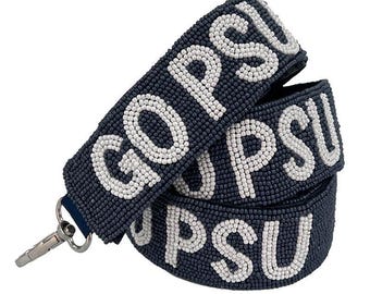 May include: A navy blue beaded strap with white beads spelling out "GO PSU" three times.