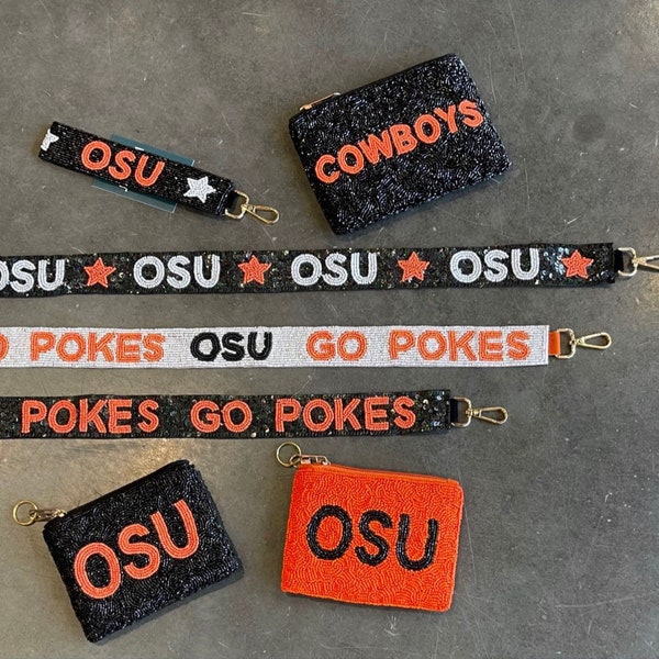 Gameday purse strap - sequin and beaded bag strap - stadium bag strap beaded coin purse- game day gear - beaded purse strap-Gameday keychain