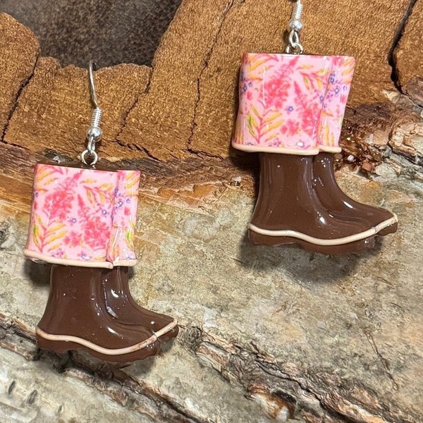 Pink Fireweed - Alaska XT mini boots clay earrings- Pink Fireweed - clay earrings Lightweight .2 oz