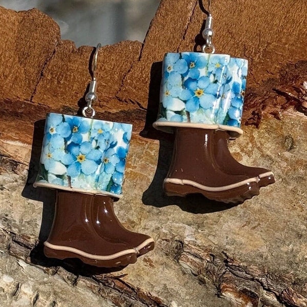 Forget Me Not Flower - Alaska XT mini boots clay earrings   -  clay earrings Lightweight .2 oz