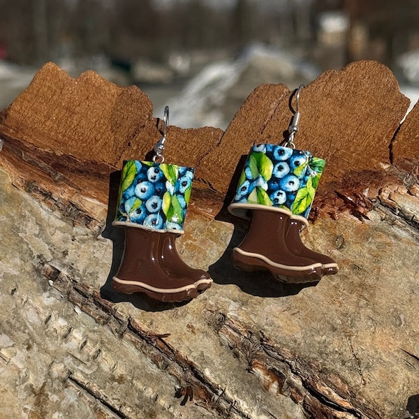 Blueberry patch - Alaska XT mini boots clay earrings  - Blueberry patch - clay earrings Lightweight .2 oz