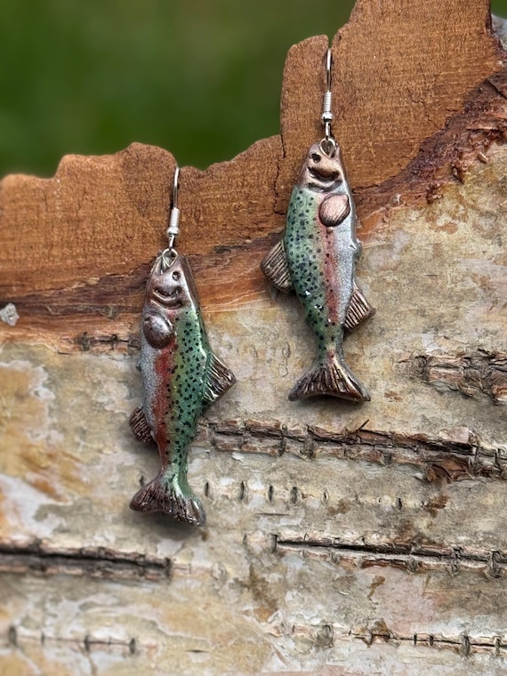 Reel Rainbow Trout Clay Earrings: Alaska Fly Reel, Sterling Silver Hooks Clay - Etsy Canada Reel Rainbow Trout Clay Earrings: Alaska Fly Reel, Sterling Silver Hooks Clay - Etsy Canada