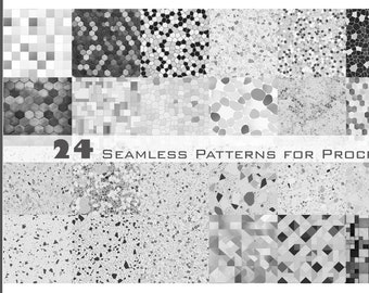 24 motifs de mosaïque sans couture dans un ensemble de pinceaux pour l'application PROCREATE |Procreate de hachures géométriques architecturales |Textures de revêtement de sol intérieur