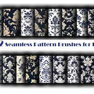 52 Seamless Damask Pattern Brushes for Procreate  | Botanical Damask Procreate Texture | Procreate Damask Brush | Vintage Damask Brush
