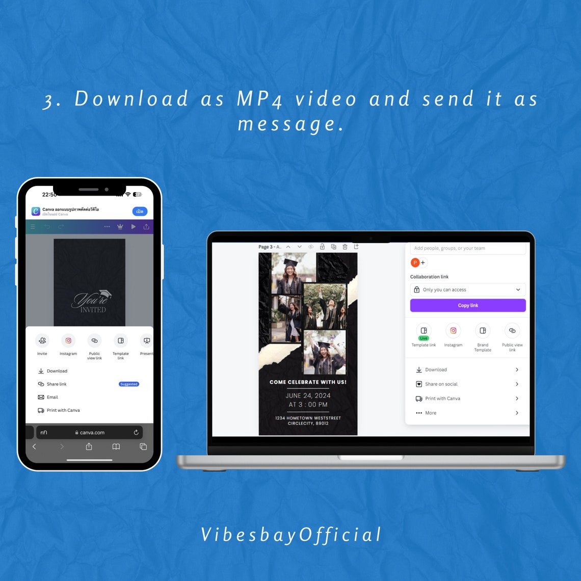 Blue Graduation Invitation Template 2024 Instant Download, Phone Invite ...