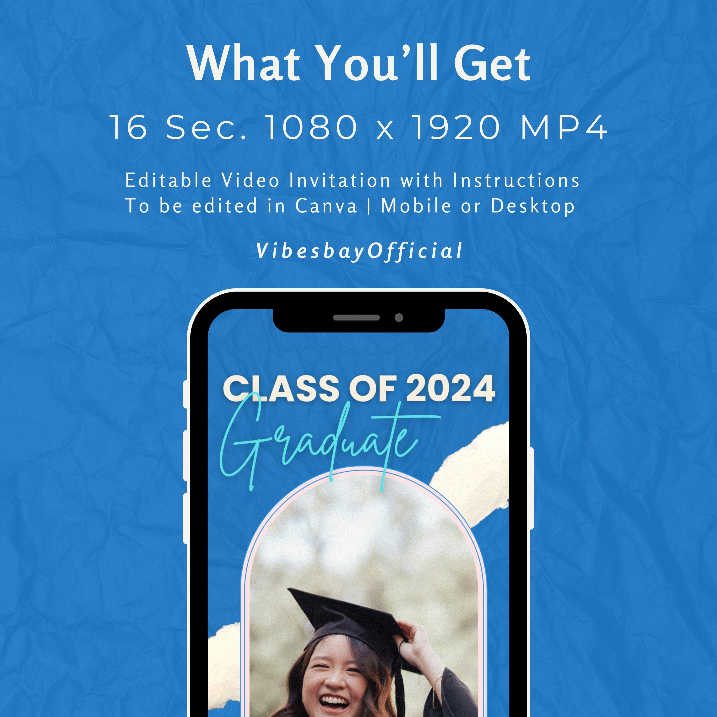 Blue Graduation Invitation Template 2024 Instant Download, Phone Invite ...