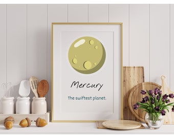 Solar System Print Mercury Planet Poster Artwork Digital Cute Printing Template Landscape for Education Classroom Ki Greenery Wall Hanging