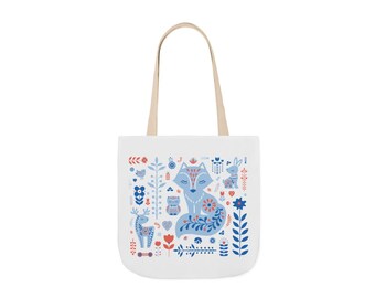 Nordic folk animals tote bag - market bag - 4 strap colors - 3 sizes - adorable tote bag