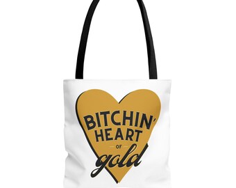 Bitchin' heart of gold tote bag - DTF St. Louis - White bag with black or beige handles