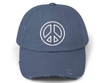 Peace hat - hippy hat - peace sign - distressed baseball cap - adjustable, unisex fit