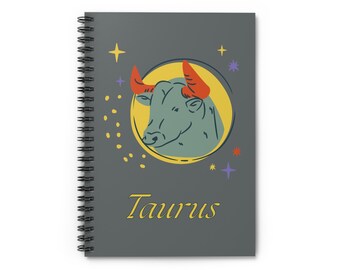 Taurus journal - zodiac notebook - Taurus bull - Taurus birthday - spiral notebook - 118 lined pages - 6x8"