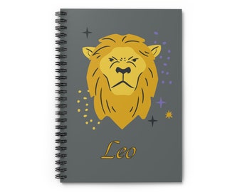 Leo journal - zodiac notebook - Leo lion - Leo birthday - spiral notebook - 118 lined pages - 6x8"